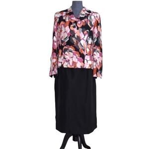 Kasper Vintage floral print 2 piece skirt set size 12P women's suit  long